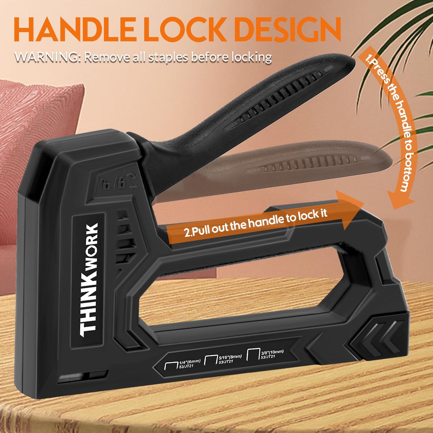 THINKWORK Light Duty Staple Gun - Black Upholstery Staple Gun for Wood with 1600pcs JT21 Staples 1/4", 5/16", 3/8" and Staple Remover, Fabric Stapler Gun for Crafts, Home Use, Wall, DIY, Lights Decora