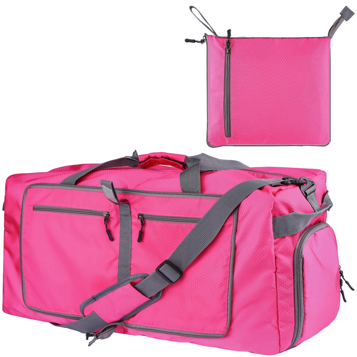 60L Duffle Bag with Shoes Compartment - Foldable&Large Capacity Travel Duffel Bags, Lightweight & Water-Resistant Gym Bag - Rose