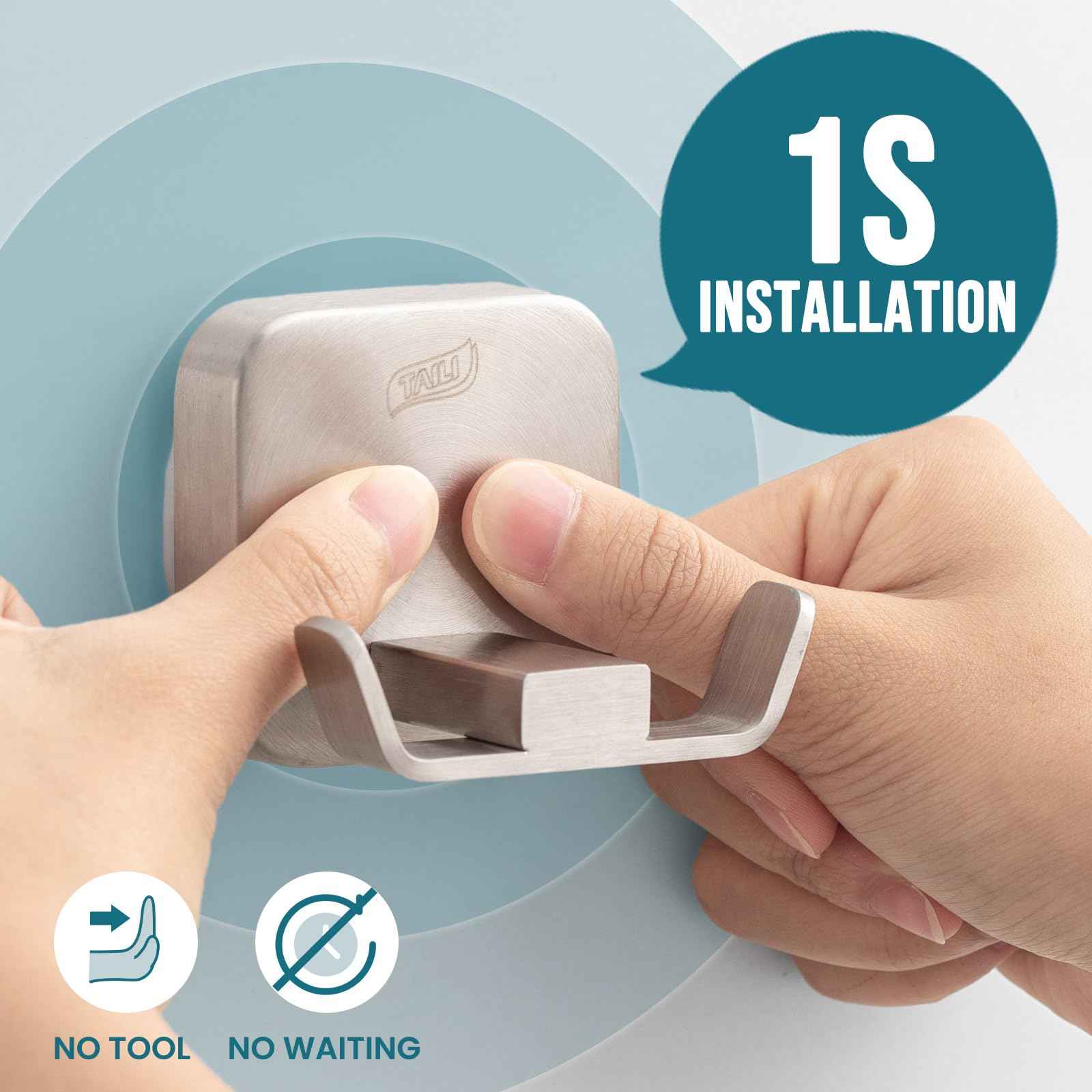 TAILI Stylish 304 Stainless Steel Bathroom Suction Hooks for Towel, Bathrobe, Loofah, No Damage Hanging Glass Shower Wall Hook, Patented Strong Suction Cup Holder, Hold Up to 11 Lbs, U-Cuboid Silver