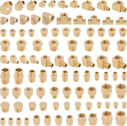 KOOTANS Brass Pipe Fittings Assortment Kit - 96PCS NPT Adapters, Reducers, Elbows & More