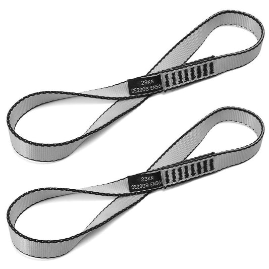 VFKENA 18MM Nylon Climbing Sling Runner 23KN CE2008/EN566 Strong Webbing Straps for Rock Climbing,Mountaineering, Rappelling, Swing, Yoga Hammock etc (Grey, 30cm/12inch | Pack of 2)