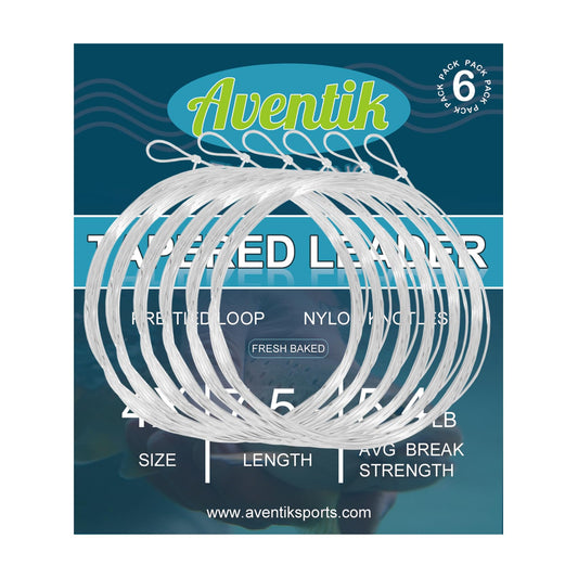 Aventik Fly Fishing Tapered Leader Pre-Tied Loop Fishing Leader Line 7.5FT 9.0FT 12FT 6/12 Pack Tensile Strength- Abrasion Resistance- Low Memory Freshwater Saltwater (7.5FT-6pcs, 4X-5.4LB)
