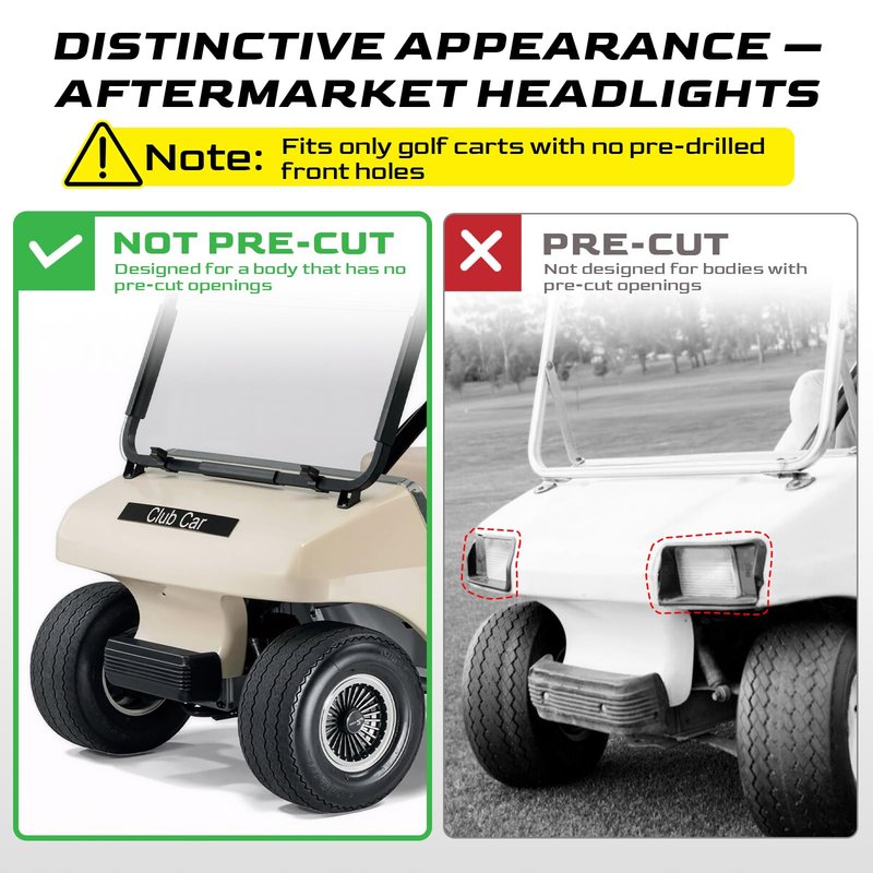 Club Car DS LED Headlight Kit, High Brightness Golf Cart Modified Headlights, 12V Golf Cart Head lights for Club Car DS 1993-UP Gas&Electric Golf Carts, Street Legal, Non-OEM, Cutout Required