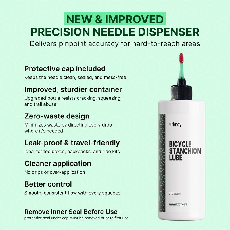 RKNDY Fork Stanchion & Shock Lube - Premium Bicycle/Bike Suspension Lubricant for Eliminating Rust, Dirt, and Contaminants from Seals, Ensuring Smooth Riding and All-Weather, Long-Lasting Protection