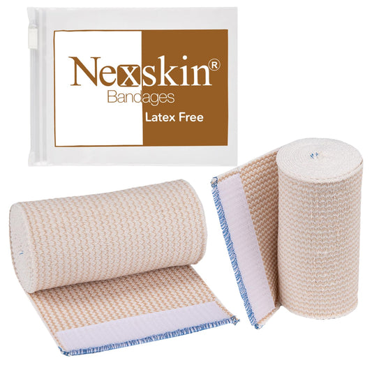 Premium Elastic Bandage Wrap (4” Wide, 2 Pack) - Nexskin Latex Free Athletic/Medical Compression Bandages Hook & Loop Fasteners at Both Ends - Lifetime Washable & Reusable Bandages