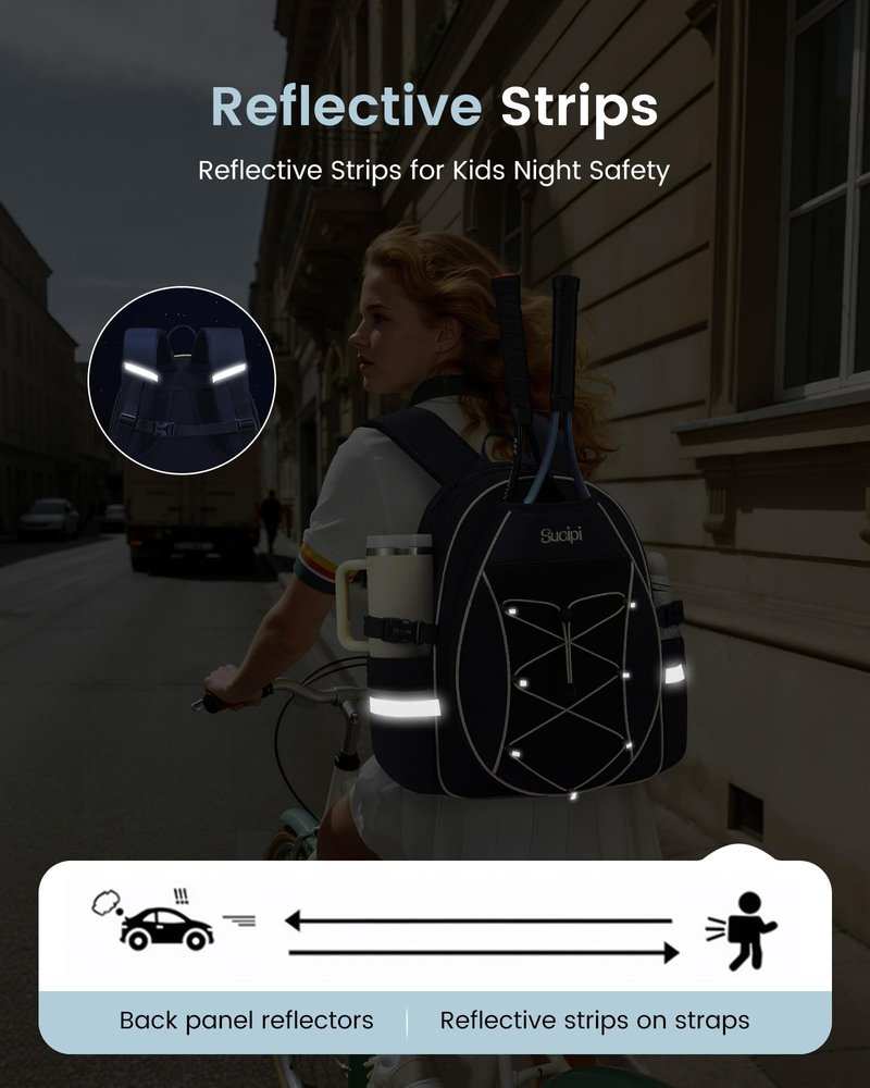Sucipi Kids Tennis Bag, Professional Youth Tennis Bag Backpack Tennis Racket Bags Suitable for Girls Boys Junior, Navy Bule
