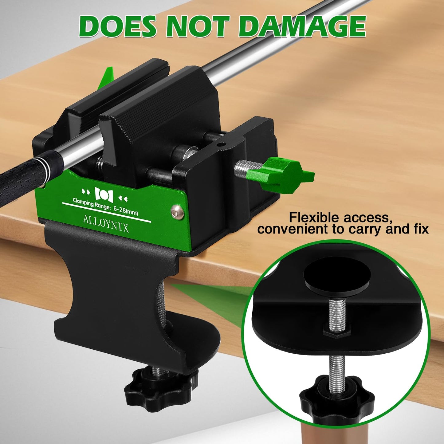 ALLOYNIX Golf Club Regripping Kit 2.0 No Drill Vise Clamp with 3mm Rubber Protection and Quick Release Fits 6-28mm Shafts for Golf Club，Gifts for Golfers Men/Dad/Him (Green)