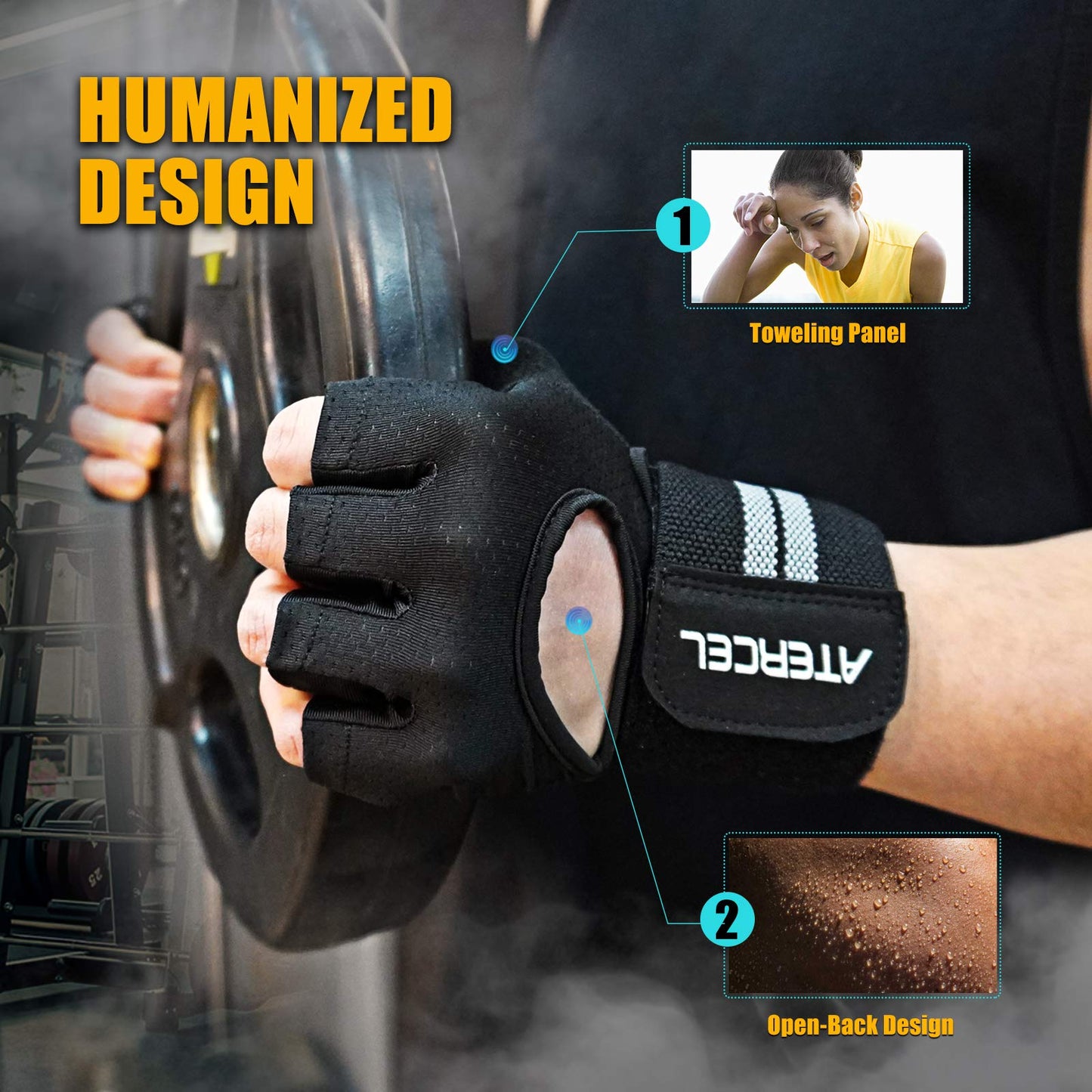 ATERCEL Weight Lifting Gloves Breathable Workout Gloves with Wrist Support for Gym, Exercise, Pull ups, Super Lightweight for Mens and Women, Full Palm Protection (Black, S)