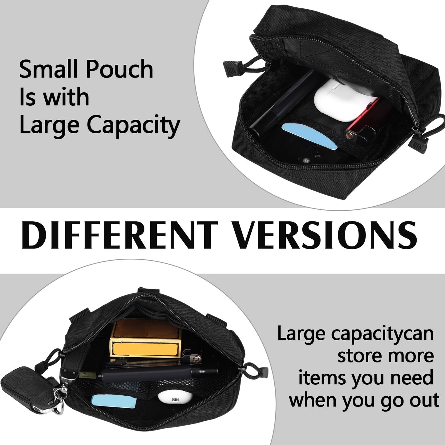 Sunnymove 4Pcs Tactical Molle Utility Pouch Molle Pouch EDC Tool Bags Tactical Compact Water-Resistant EDC Pouches for Man Include US Flag Patch and Keychain(Black)