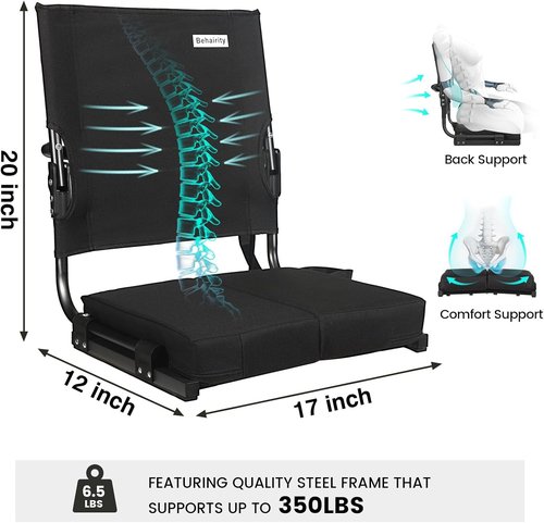 Behairity Portable Stadium Seat - Wide Padded Bleacher Chair with Back Support | Comfortable Folding Design for Sports Events