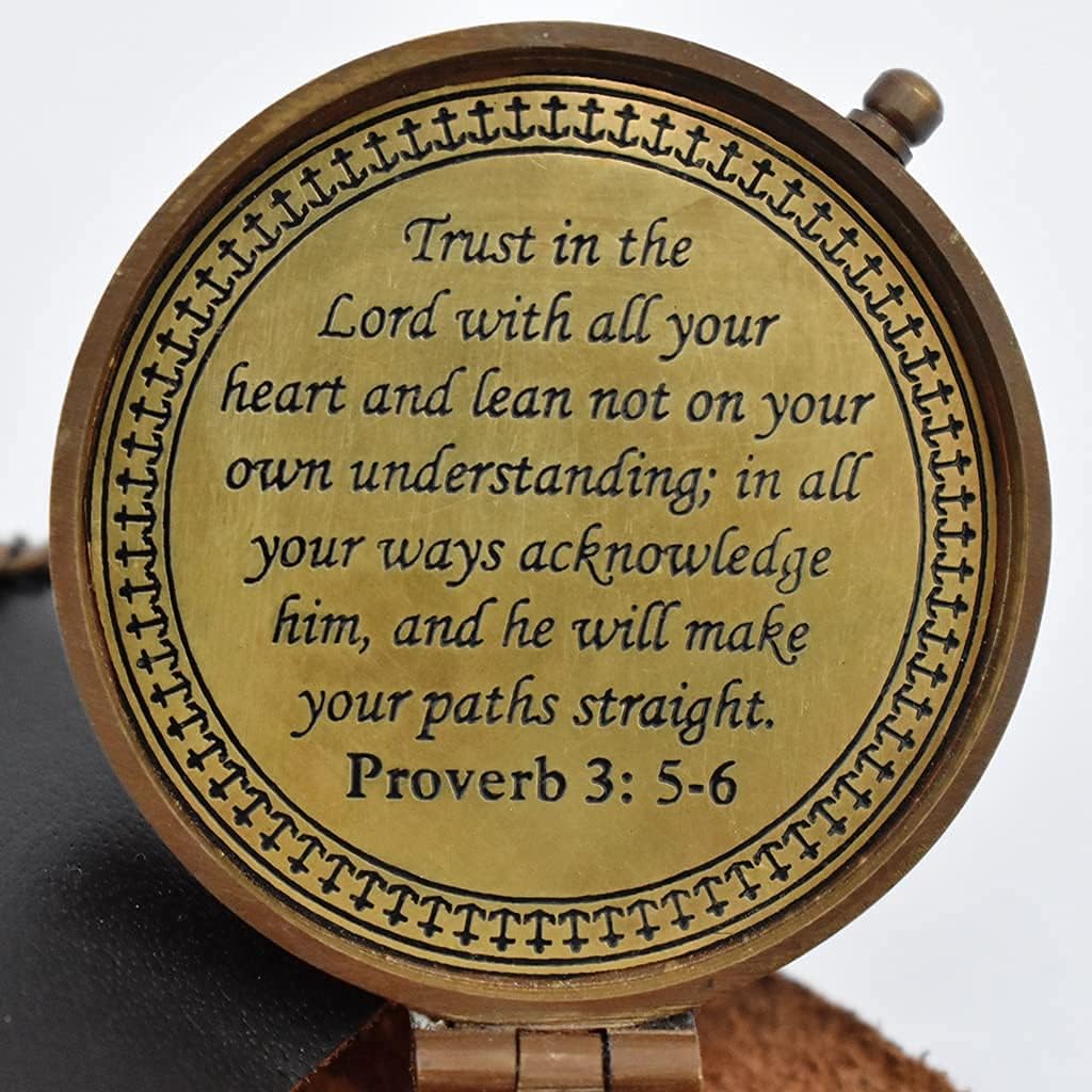 Trust In The Lord Engraved Compass - Proverbs 3:5-16 Graduation Gift | Stamped Leather Case, Perfect for Camping & Boating