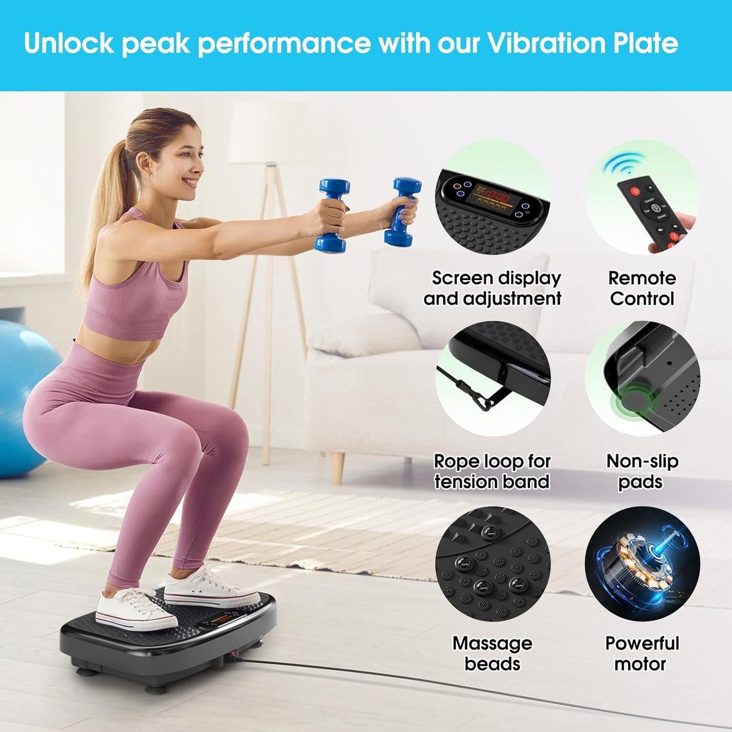 SoftGym Vibration Plate - Whole Body Exercise Machine for Lymphatic Drainage | 450 Lbs Capacity with Resistance Bands