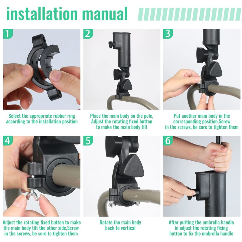 INNOLIFE ﻿Universal Golf Push Cart Umbrella Holder - Adjustable 3-Wheel Clip Mounting Attachment for Stroller, Wheelchair, Bicycle, Outdoor Sports Trolley, and Snow Umbrella Frame