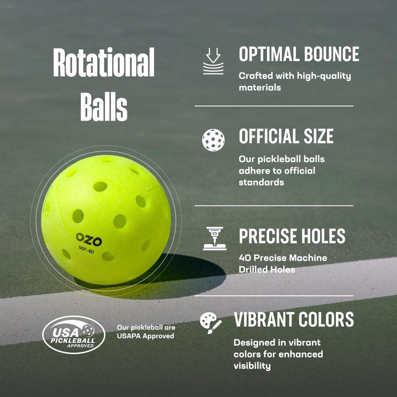OZO Pickleball - Set of 9 Outdoor Balls, 40 Holes, Rotational Mould