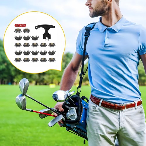 frolusian 20 PCS Golf Shoes Spikes + Installation Tool Premium Plastic Case Set 2nd Generation Non-Slip Replacement Cleats Universal Fit for Golf & Lawn Sports Durable Metal-Resistant Design (Grey)