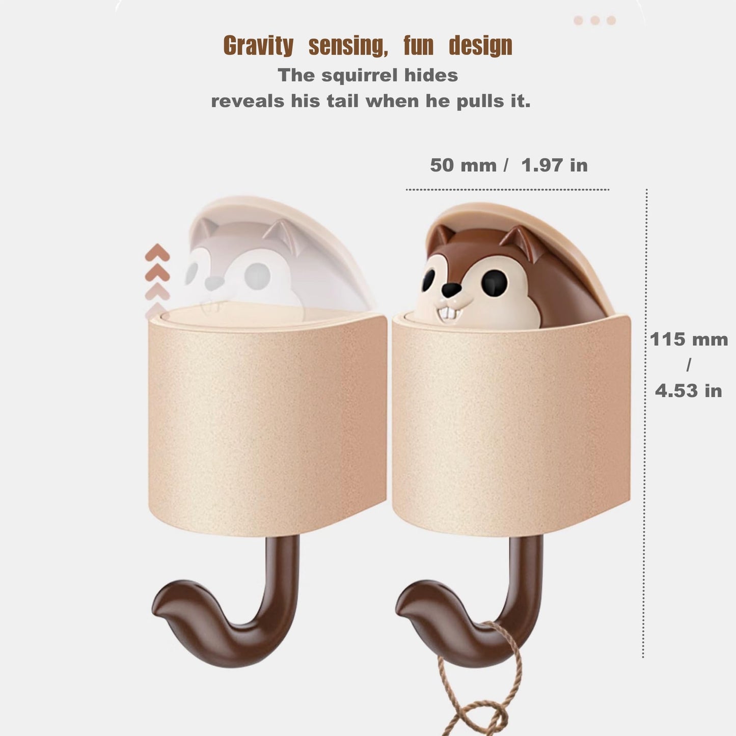 GCFTIFF 2 Pcs Creative Squirrel Cute Pet Key Holder Wall Mount, Command Hooks,siding Hooks,Hook for Coat, Scarf, Hat, Towel, Bag, Utility Hook for Wall Hanging Decorations, Small Keychain Hook