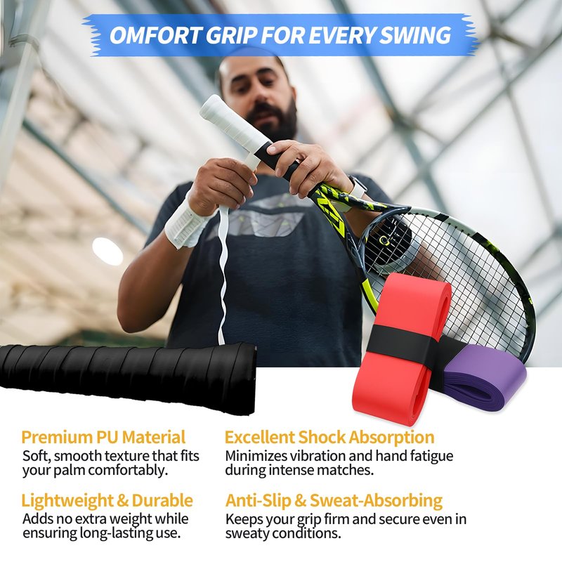 Creztail Tennis Racket Grip Tape, 10 Pieces Precut Sweat-Absorbing Tennis Overgrip Tape, Anti-Slip and Dry Feel Tennis Tape for Pickleball, Badminton & Tennis (10 Colors)