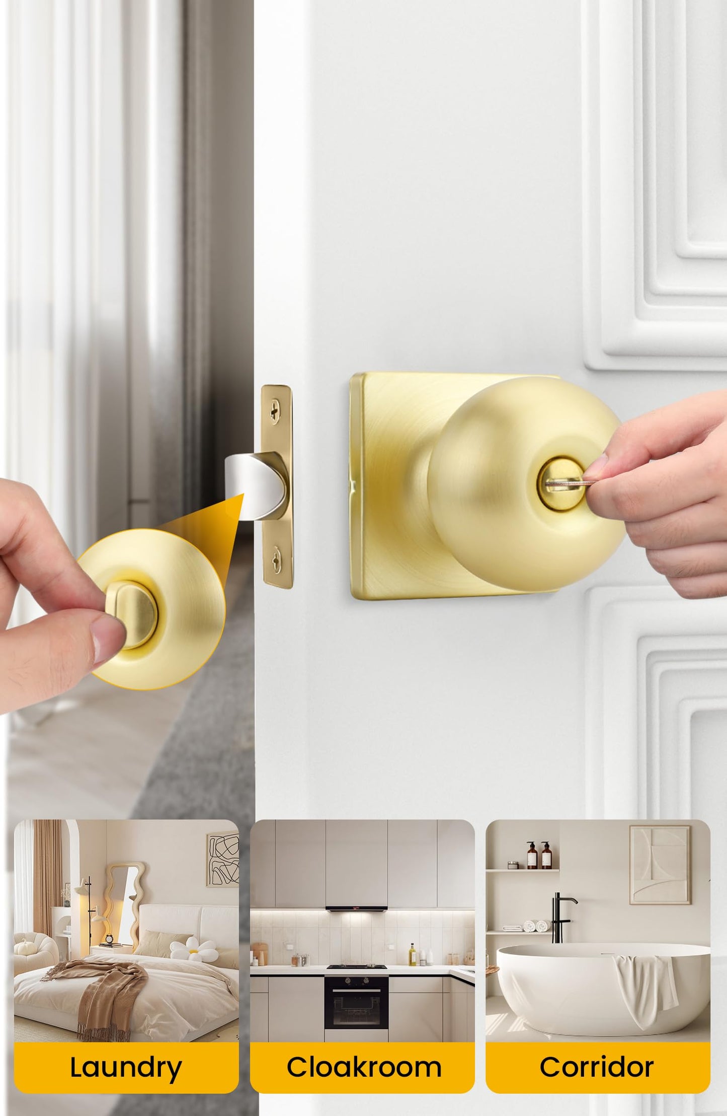 goldenwarm Gold Interior Door Knobs, Brushed Gold Privacy Door Knobs for Bedroom Bathroom, Interior Door knob, Brushed Brass Doorknobs(8 Pack)