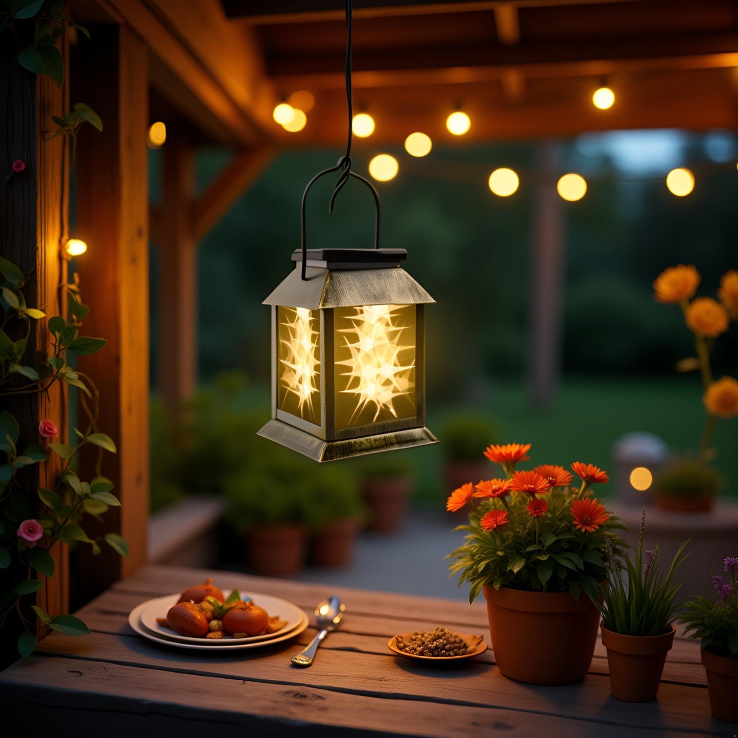 Solar Lights Outdoor Waterproof 3D Star Patterns for Garden Fall Decoration, 2 Lighting Modes, Auto On/Off Hanging Solar Lantern for Outside, Lawn Patio Walkway Driveway Decor Landscape Lighting