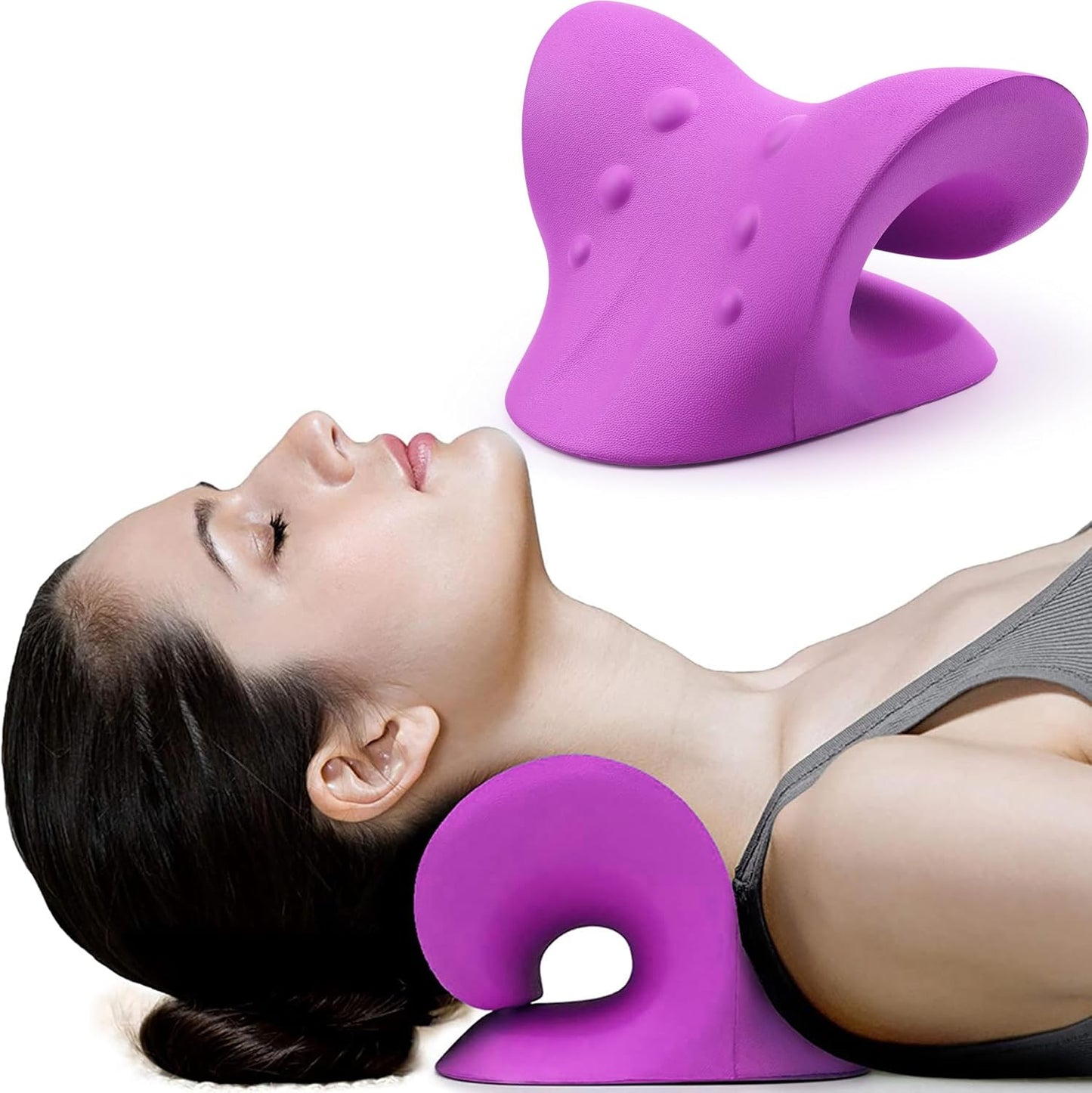 RESTCLOUD Neck and Shoulder Relaxer - Cervical Traction Device for TMJ Pain Relief | Purple Chiropractic Pillow