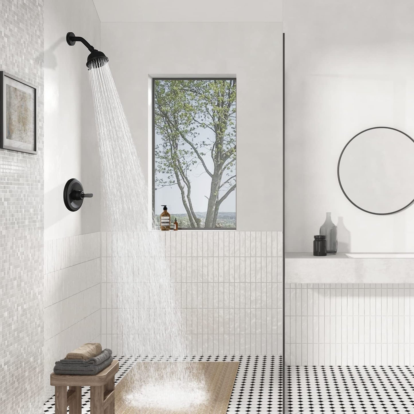 PARLOS Shower Faucet with Valve, Single-Handle Shower Trim Kit with 5-Spray Touch-Clean Shower Head, Wall Mounted Shower Faucets Sets Complete, 1436704