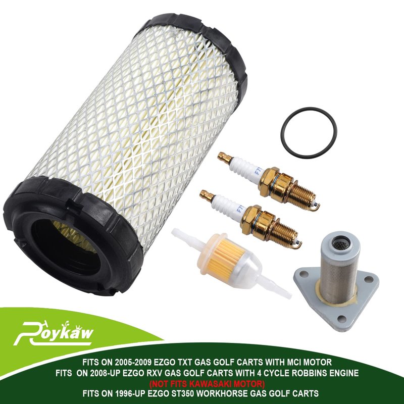 Roykaw EZGO Tune Up Kit with Air Filter Oil Filter Spark Plug Fuel Filter for 2005-2009 TXT or 1996-Up ST 350 Gas Models