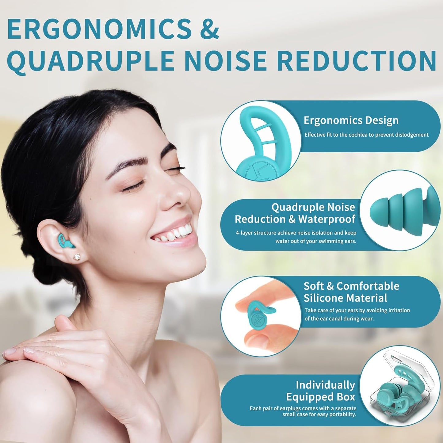 Skiennix Swimming Ear Plugs - 6 Pairs Reusable Silicone Waterproof Earplugs for Water Sports | Adults