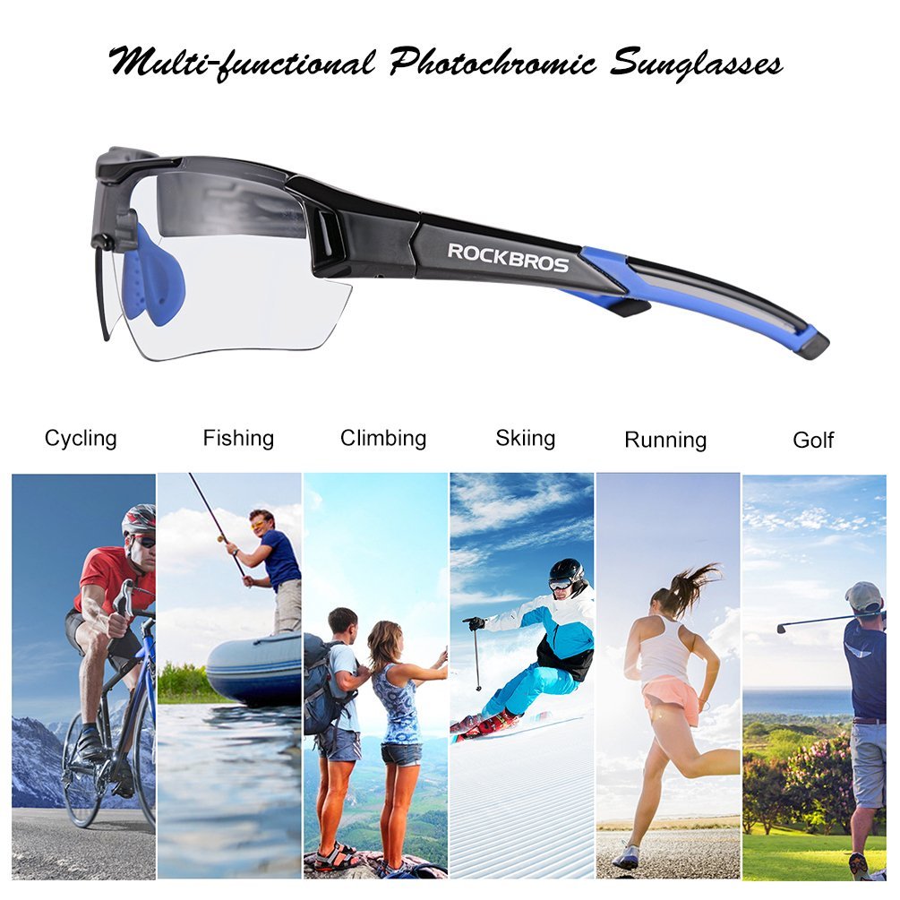 ROCKBROS Unisex Photochromic Cycling Sunglasses UV Protection for Outdoor Sport Black Blue