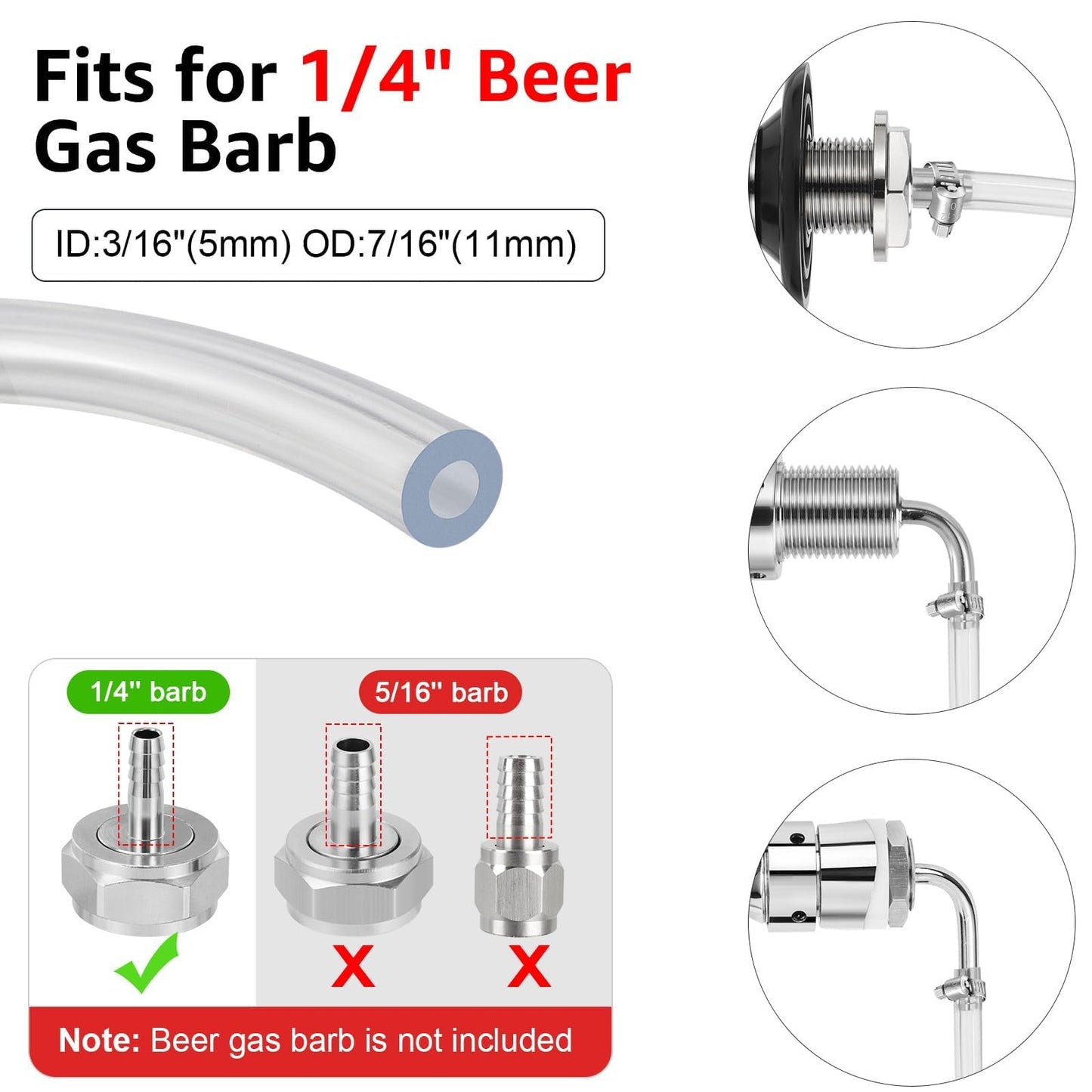 10FT Kegerator Beer Co2 Gas Dual Lines Kit, ID 3/16" Keg Beer Lines Tubing & ID 5/16'' Co2 Gas Hose Food-Grade PVC Tubing Keg Faucet Tube with 6Pcs Hose Clamps for Homebrew