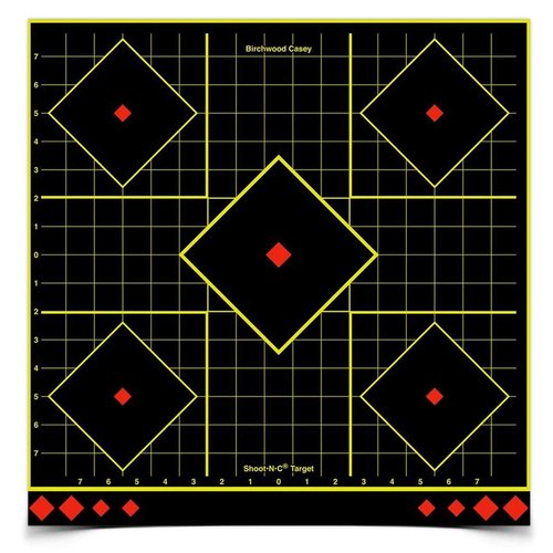 Birchwood Casey Shoot-N-C 17.25" Sight-in Reactive Targets - Highly Visible Instant Feedback Self-Adhesive Shooting Target Stickers with Repair Pasters - 5 Targets, 85 Pasters