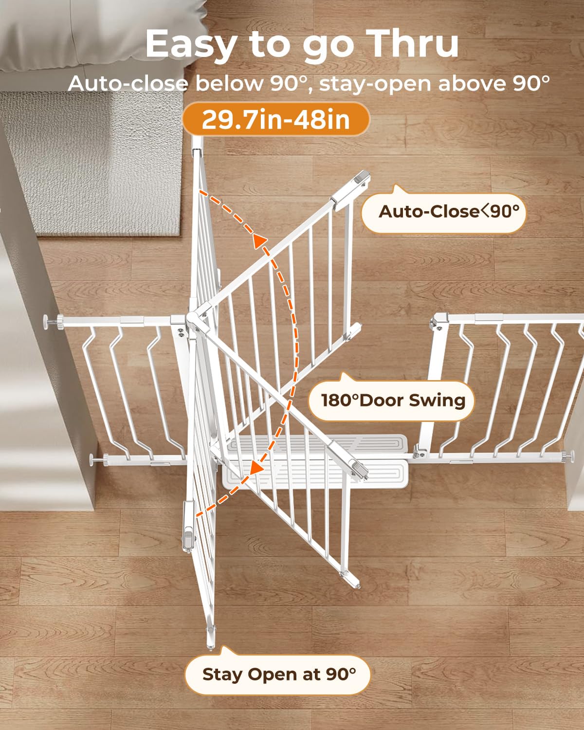 30"-48" Extra Wide Baby Gate with Adjustable Cat Door (5 Height Settings), 30.5" Tall, No-Drill Pressure Mount, Includes 2 Extensions, Pet & Toddler Safety Gate for Kitchens, Stairs, and Doorways