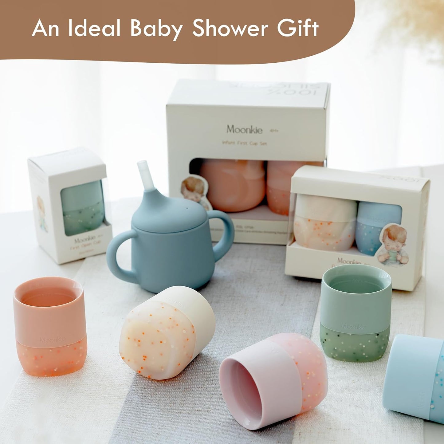 Moonkie Baby Training Cup Set - Essential Sippy Cups for Baby-Led Weaning | 2 Pack in Blush | 4 Months+