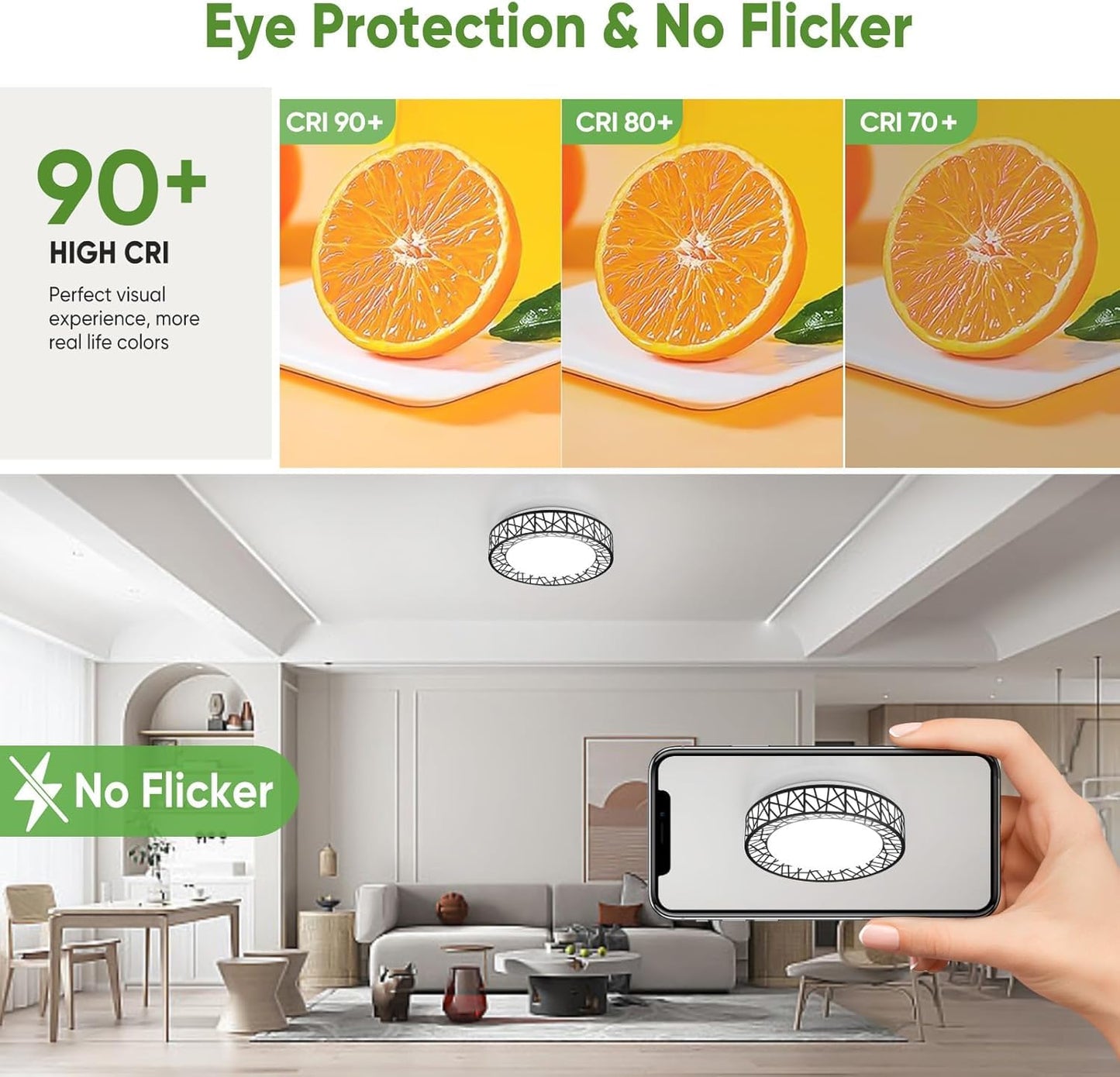 Lightania 18 Inch Flush Mount Ceiling Light, Modern Black LED Ceiling Light Fixture, 35W 3500LM 2700-6500K Adjustable, Dimmable Ceiling Lights for Bedroom, Kitchen, Hallway, Bathroom, ETL Listed