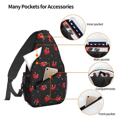 Famame Ladybug Rain Sling Backpack Chest Bag Crossbody Shoulder Bag Gym Cycling Travel Hiking Daypack For Men Women
