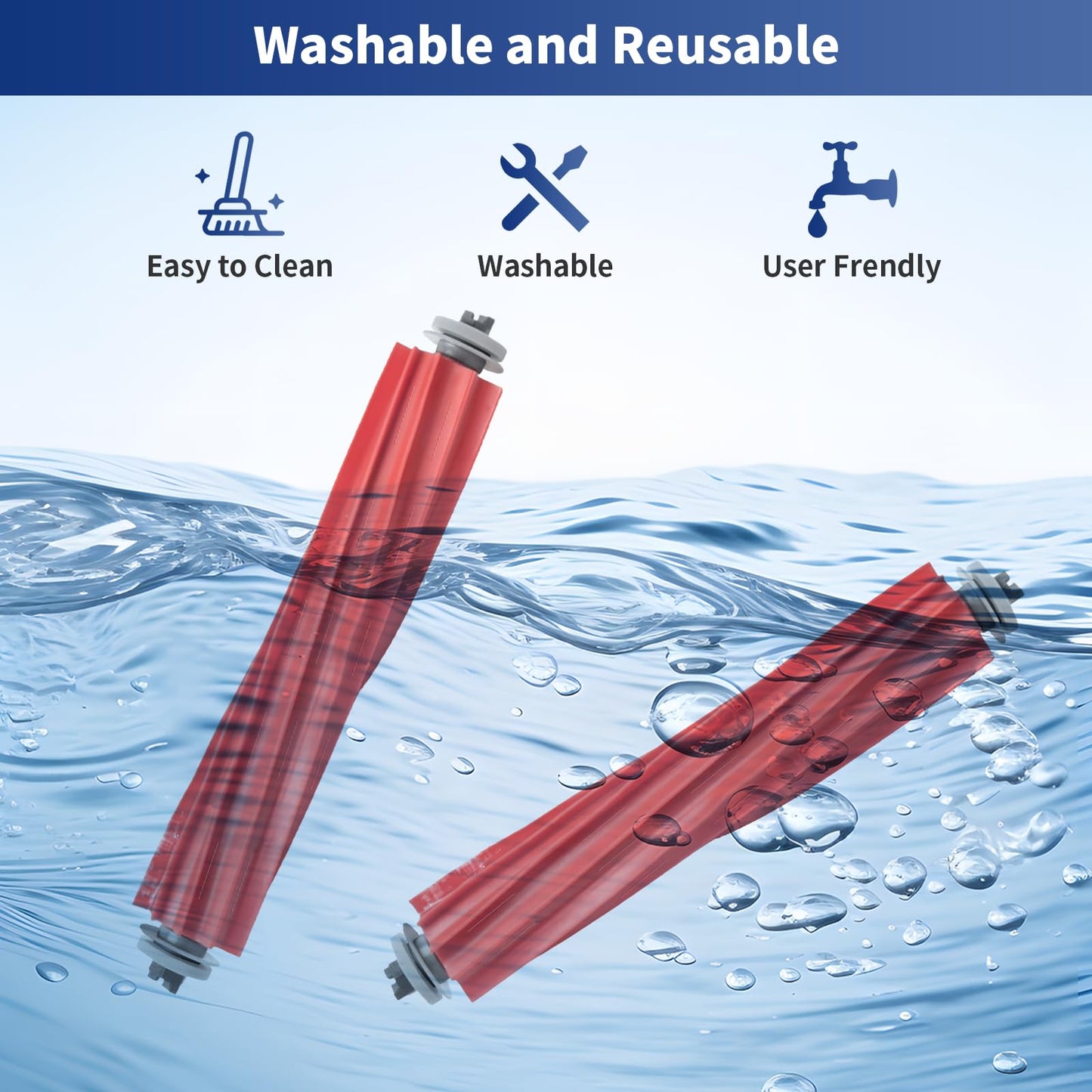 AKUSCON Roller Brush Replacement for Roborock S7, Q7 Series, MaxV Plus, Q Revo Robotic Vacuum - 4 Rubber Main Roller Brushes