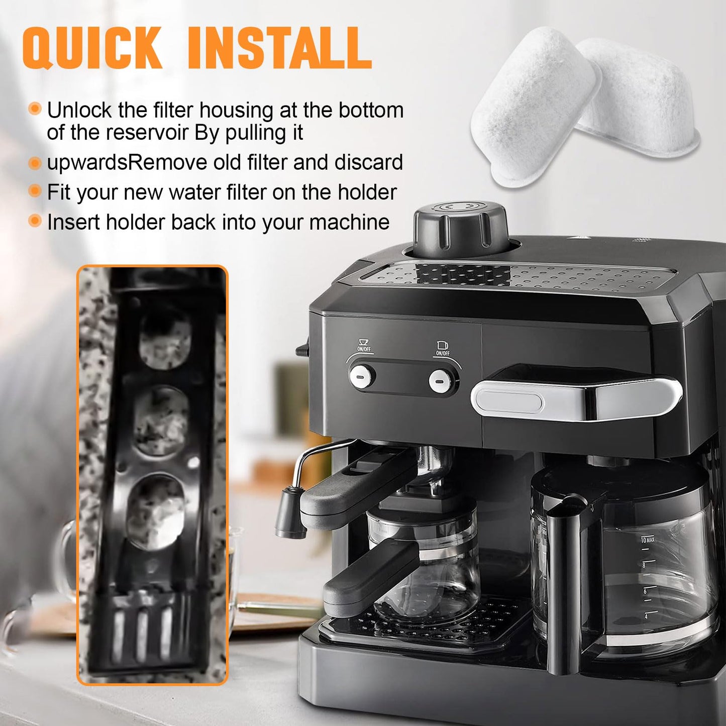 7313285779 Water Replacement for Delonghi Carbon Filter - Espresso Coffee Machine Activated Charcoal Filter Pack of 4