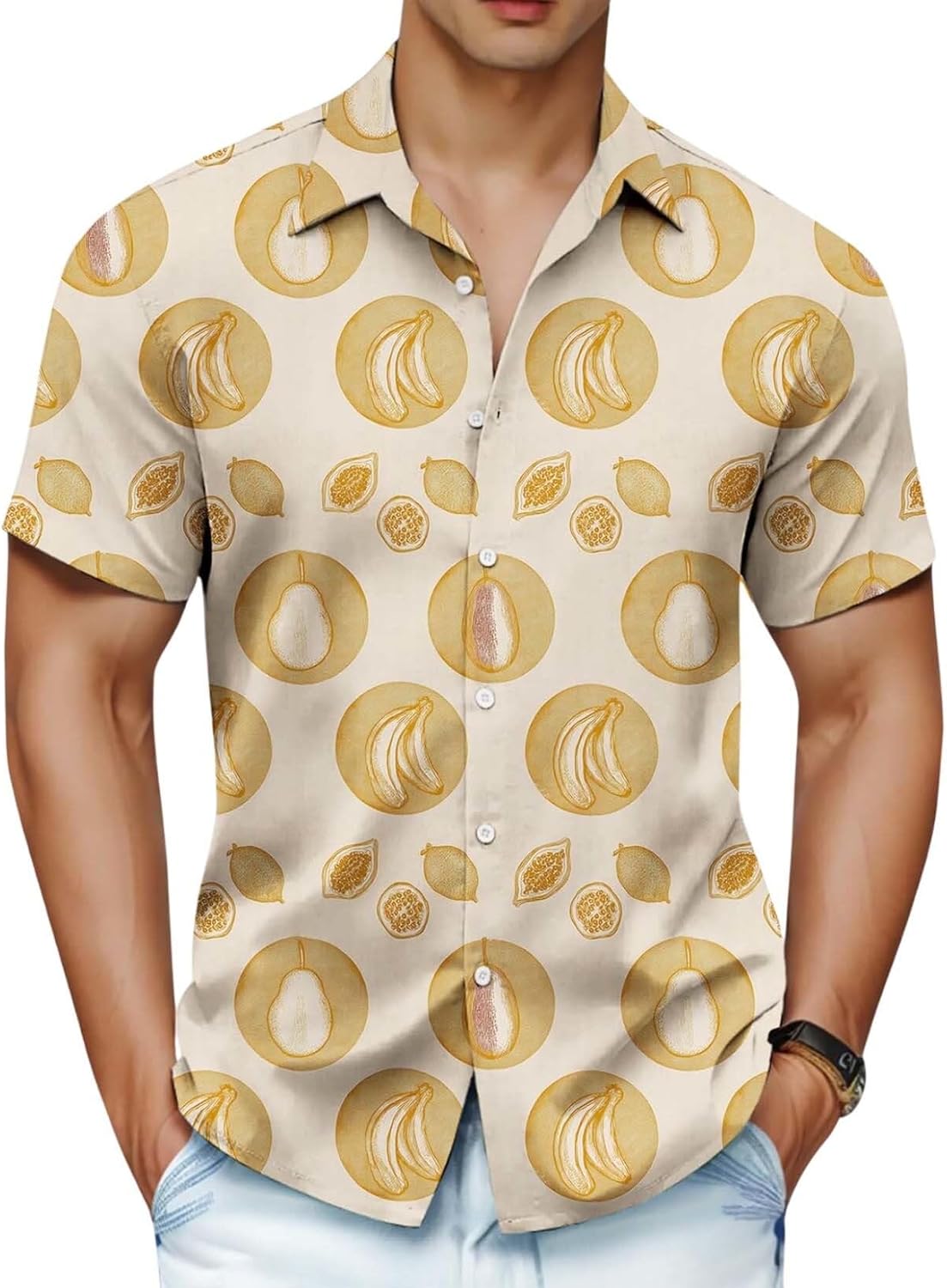 Skiennix Men's Hawaiian Shirt - Unique Fruit Print for Summer Vacation | Tropical Button-Up Tee