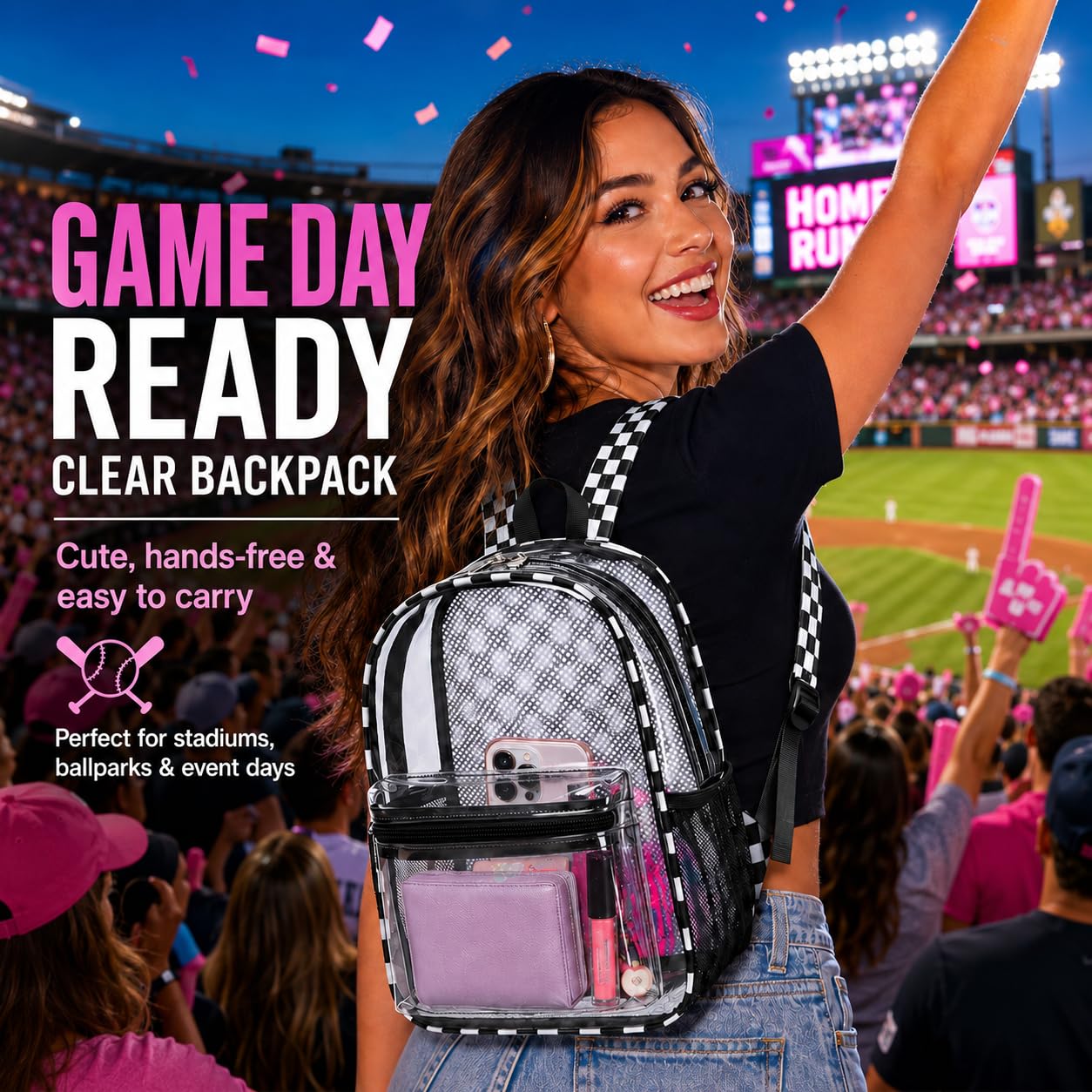 BTOOP Clear Mini Backpack for Stadium Events 12x12x6 Small Transparent Backpacks Plastic See Through Clear Bag for Concerts Work Festival Security Travel
