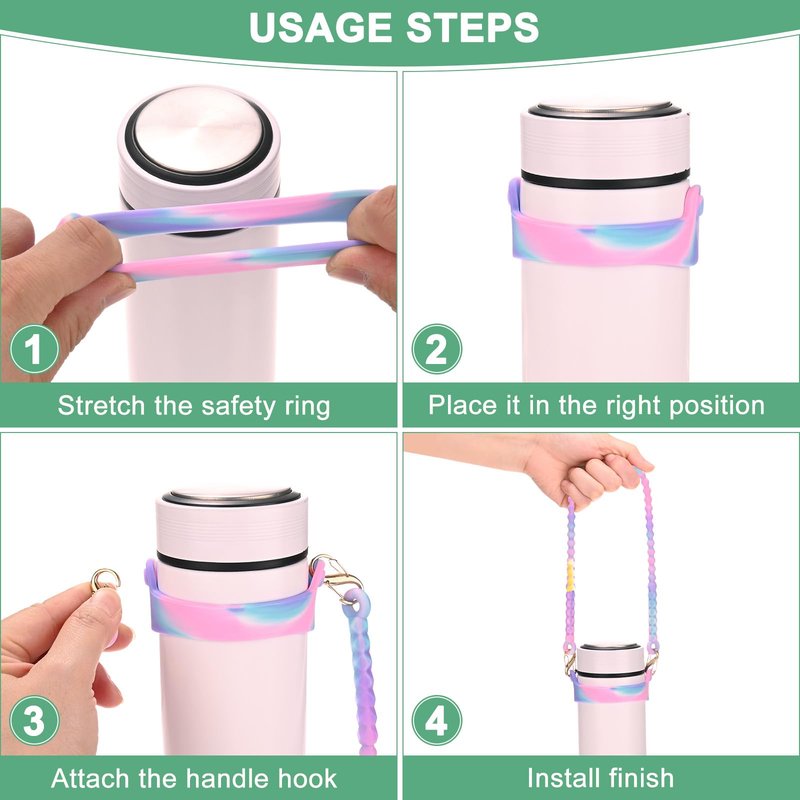 M METERXITY 2-PackWater Bottle Handle, 15.7 Inch Silicone Portable Water Bottle Sling Carrier, Holder with Straps for Stanley Cup/Most 8-40oz Cups Accessories [Pink Blue/Yellow Pink]