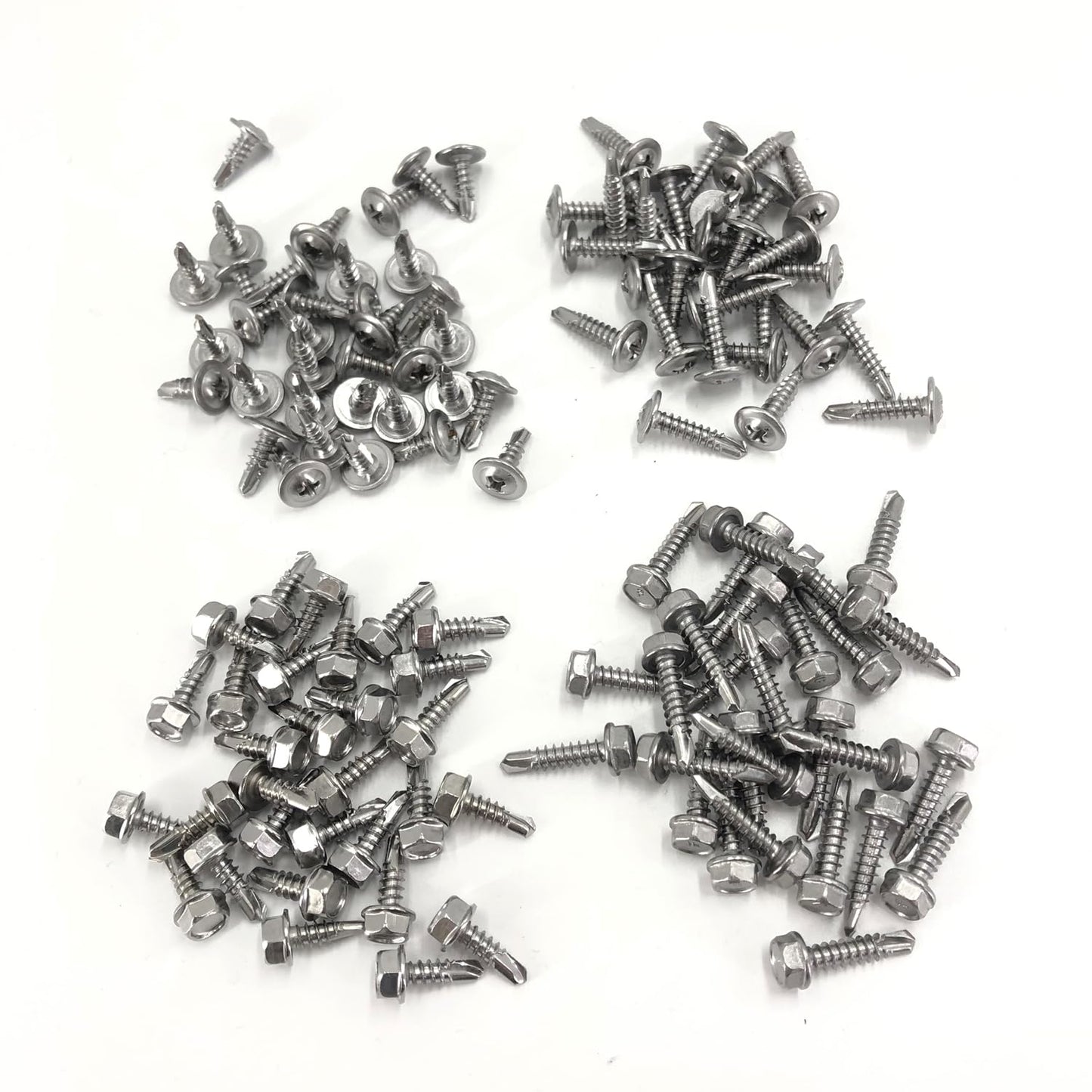 QSJ 200PCS #8 Sheet Metal Screws Set 410 Stainless Steel Fast Self Tapping Screws with Screwdriver Bit Silver