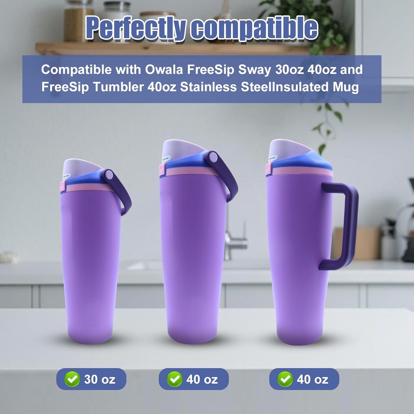 Owala | 4-Pack Replacement Stoppers for FreeSip Sway Water Bottles - BPA-Free Silicone Lids (Black, Grey, White, Light Pink)