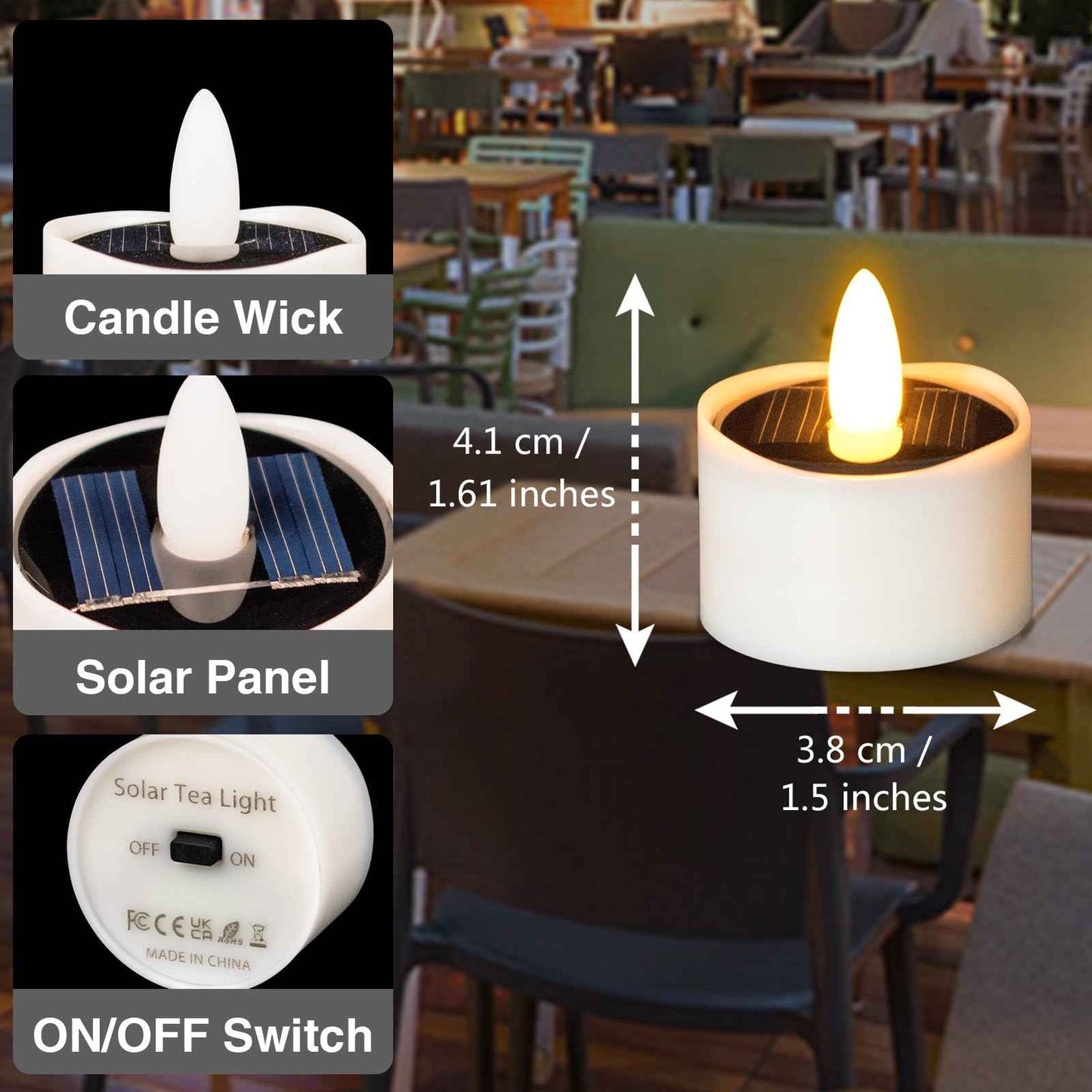 HL Solar Tea Lights, 8PCS Outdoor Waterproof Flameless Candles, Dusk to Dawn Rechargeable Battery LED Tea Lights for Lantern, Garden, Camping, Home Decor (Warm White, 1.5''x1.61'')