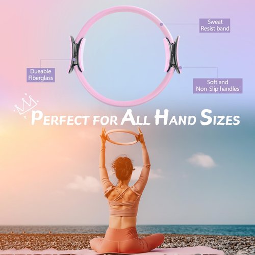Lulong Pilates Ring Circle Set 10 pcs Pilates Equipment Accessories for Home Workouts 9.8” Pilates Ball 12” Magic Circle Yoga Ring and Resistance Bands for Women Pilates Ring and Ball Set Gift (Pink)