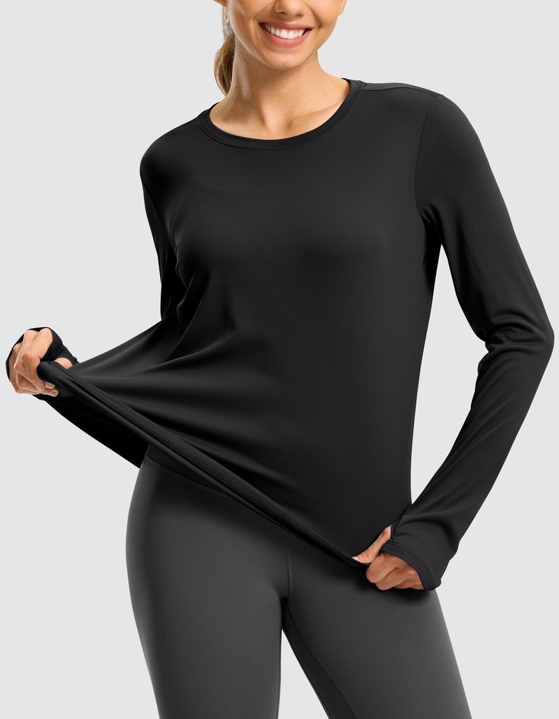Soothfeel Long Sleeve Workout Tops for Women Lightweight Athletic Running Gym Active Shirts UPF 50+ Quick Dry Hiking Tops Black M