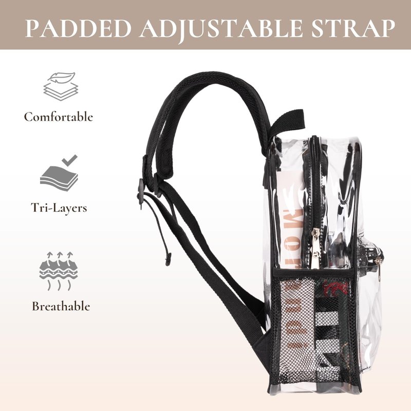 ZENPUNK Clear Backpack for Stadium Approved 12×12×6, Small Size See Through Bag, PVC Transparent Backpack for Festival Sport Event Concerts (BLK)