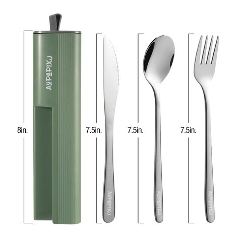 18/8 Stainless Steel Reusable Portable Utensils Set with Case & Phone Stand - Travel Flatware Kit for Office, Camping, Picnic, Outdoor Activities