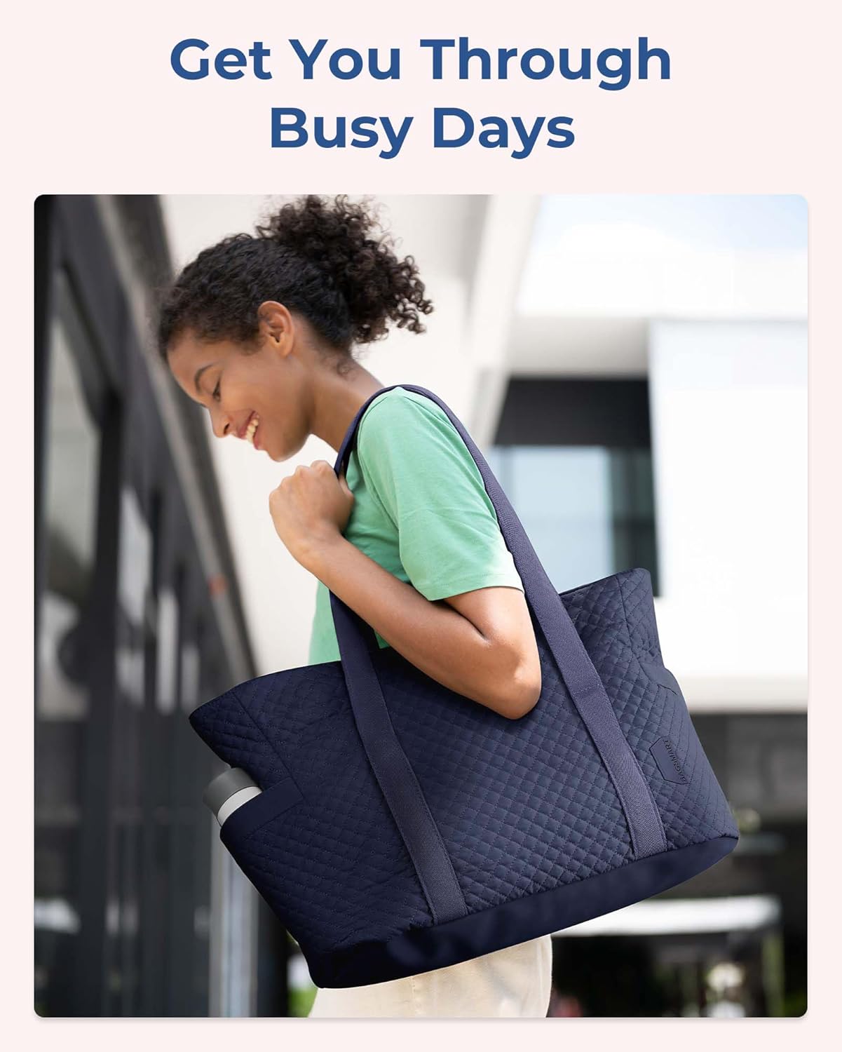 BAGSMART Tote Bag for Women - 20L Quilted Puffer Work & Travel Essentials with Zipper