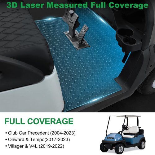 LEAPGOMAX Club Car Precedent Floor Mat, Full Coverage Golf Cart Floor Mat Replacement for Precedent (2004-2023)/Onward & Tempo (2017-2023)/Villager & V4L (2019-2023)-Black Trim