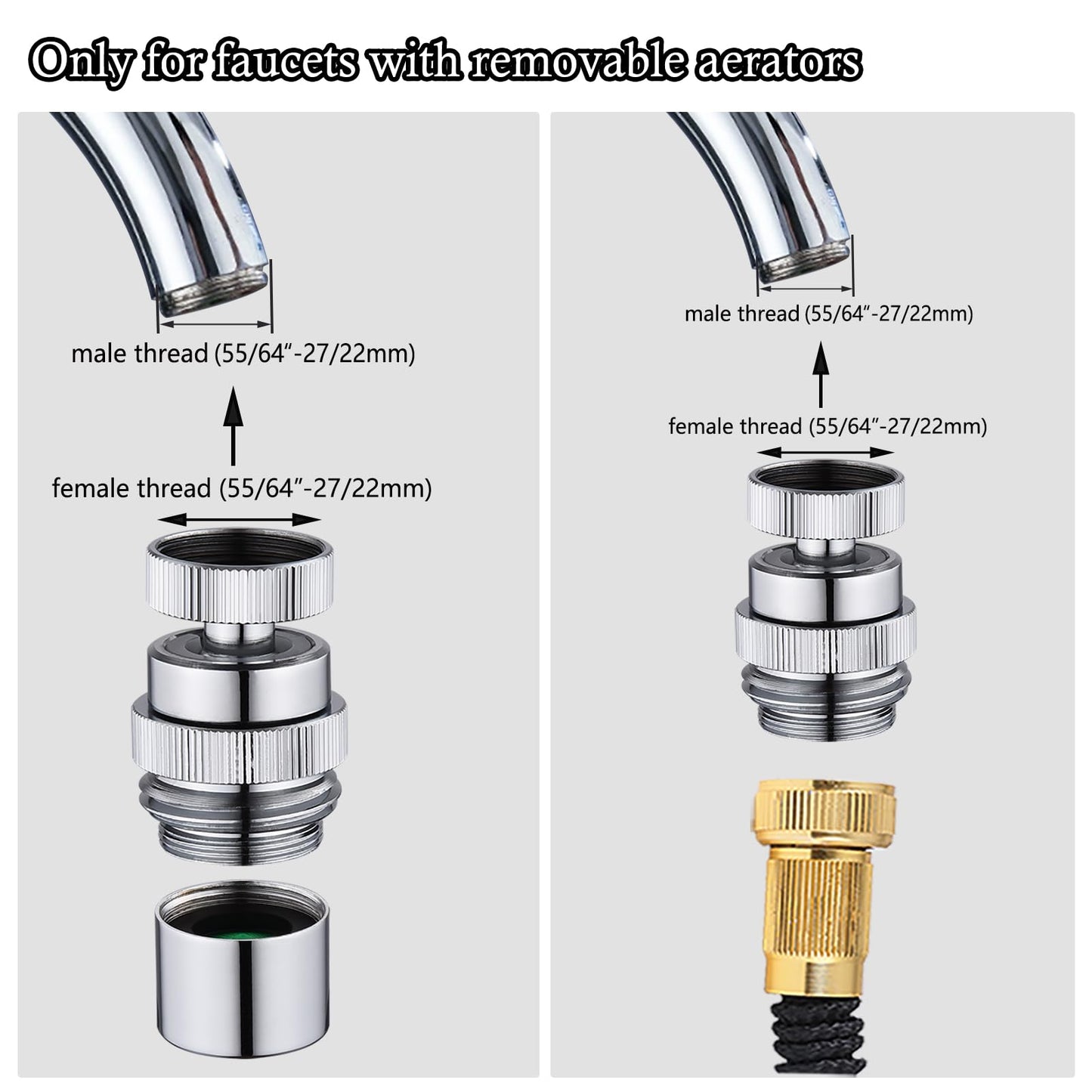 Faucet Adapter with Aerator, Sink Faucet to Garden Hose Adapter, Kitchen/Bathroom Fuacet Adapter to Garden Hose, Sink Hose Attachment for Faucet Adapter Connector, Chrome