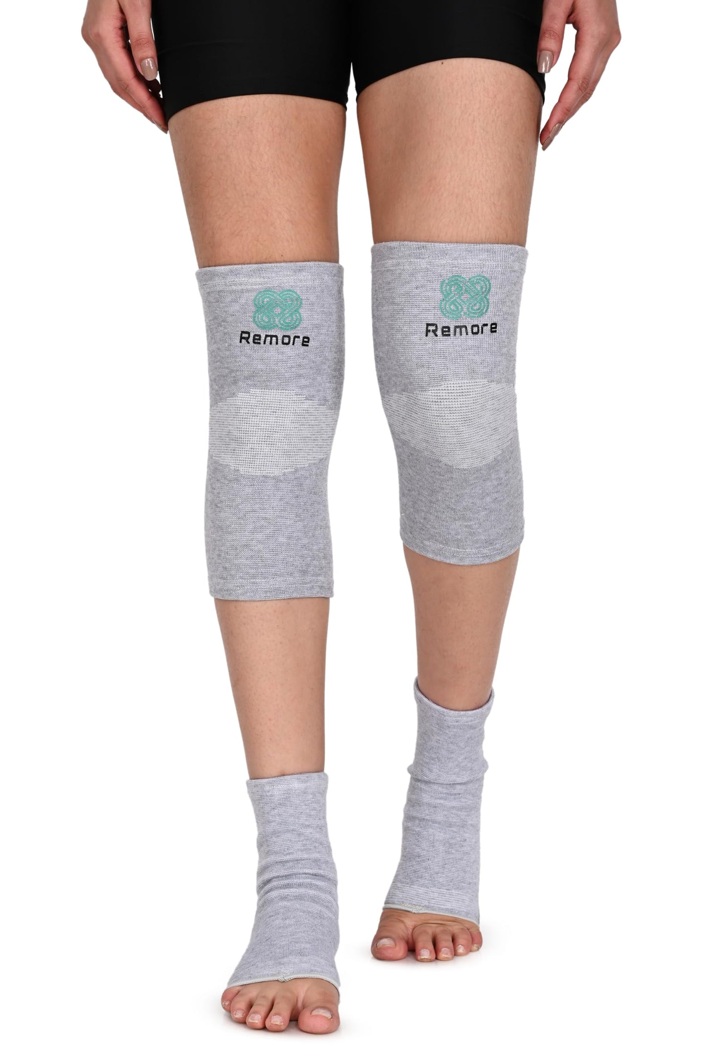 Bamboo Knee Compression Sleeve & Bamboo Compression Ankle Support Combo for Men and Women Knee Pain, Gym, Running, Basketball, Meniscus Tear, Sports, Joint Pain Relief, Injury Recovery (X-Large) (Knee Thigh 18-20inch)